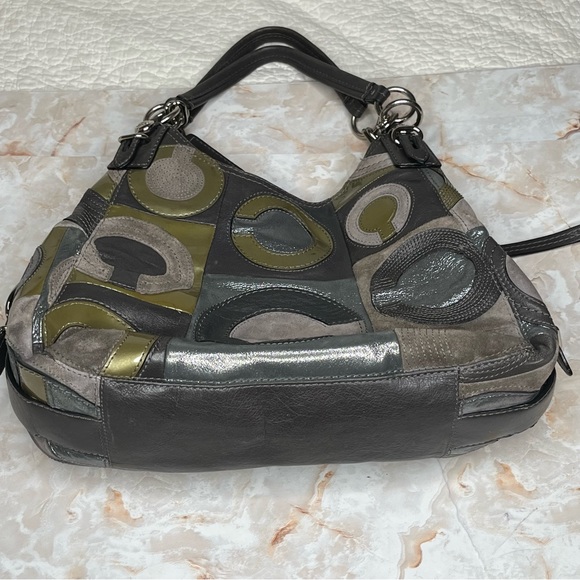 COACH MAGGIE MIA INLAID C LEATHER and SUEDE HOBO SHOULDER HANDBAG F1069-15770 - Picture 14 of 15